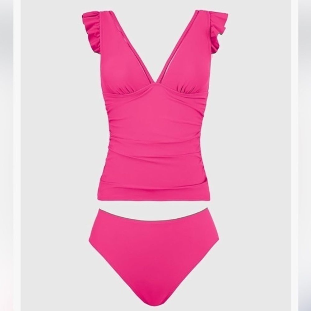 CUPSHE Tankini Set Two Piece, V Neck Ruffled Ruched Ladder Trim size XS